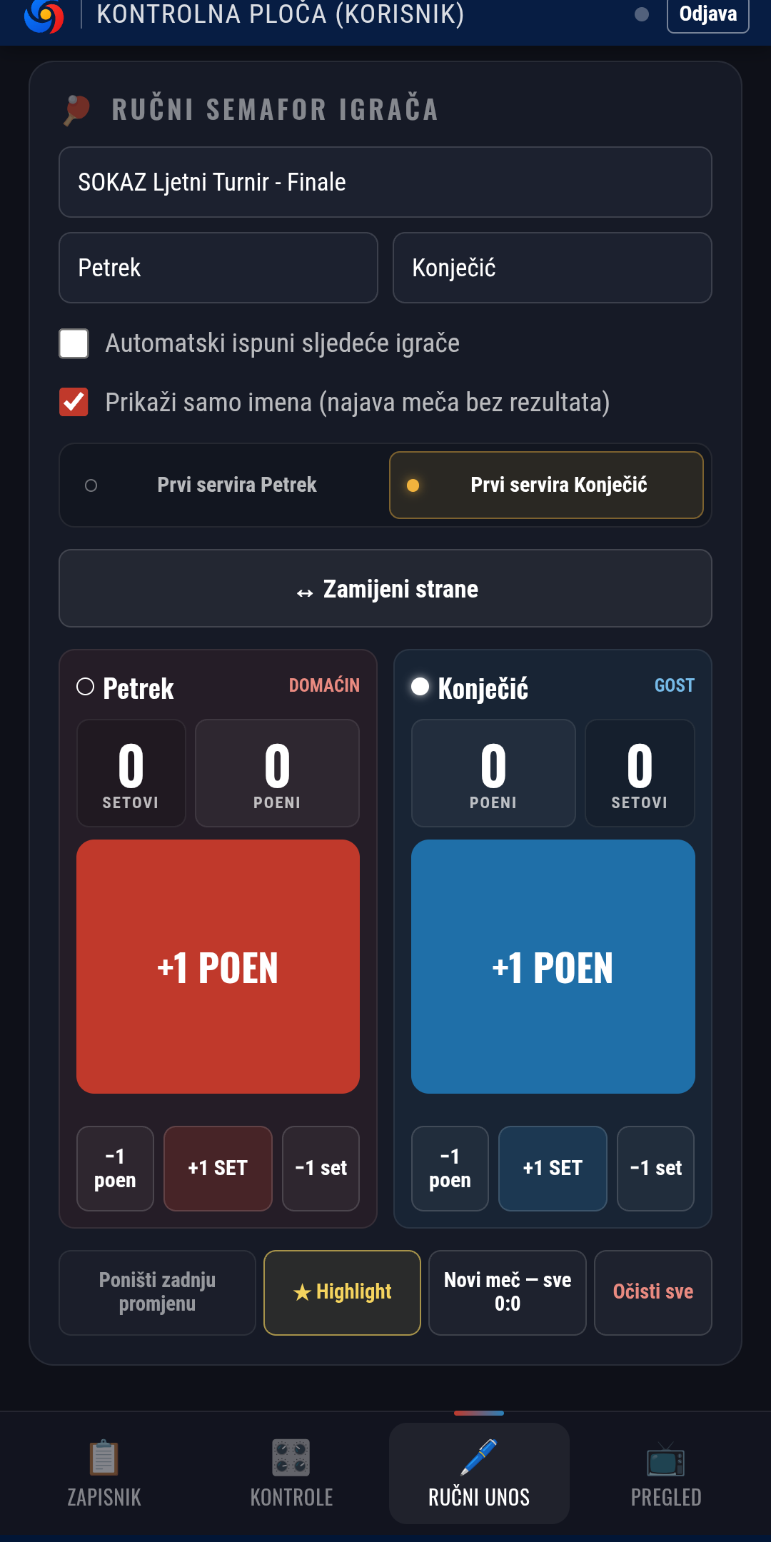 Ručni semafor u SPIN aplikaciji