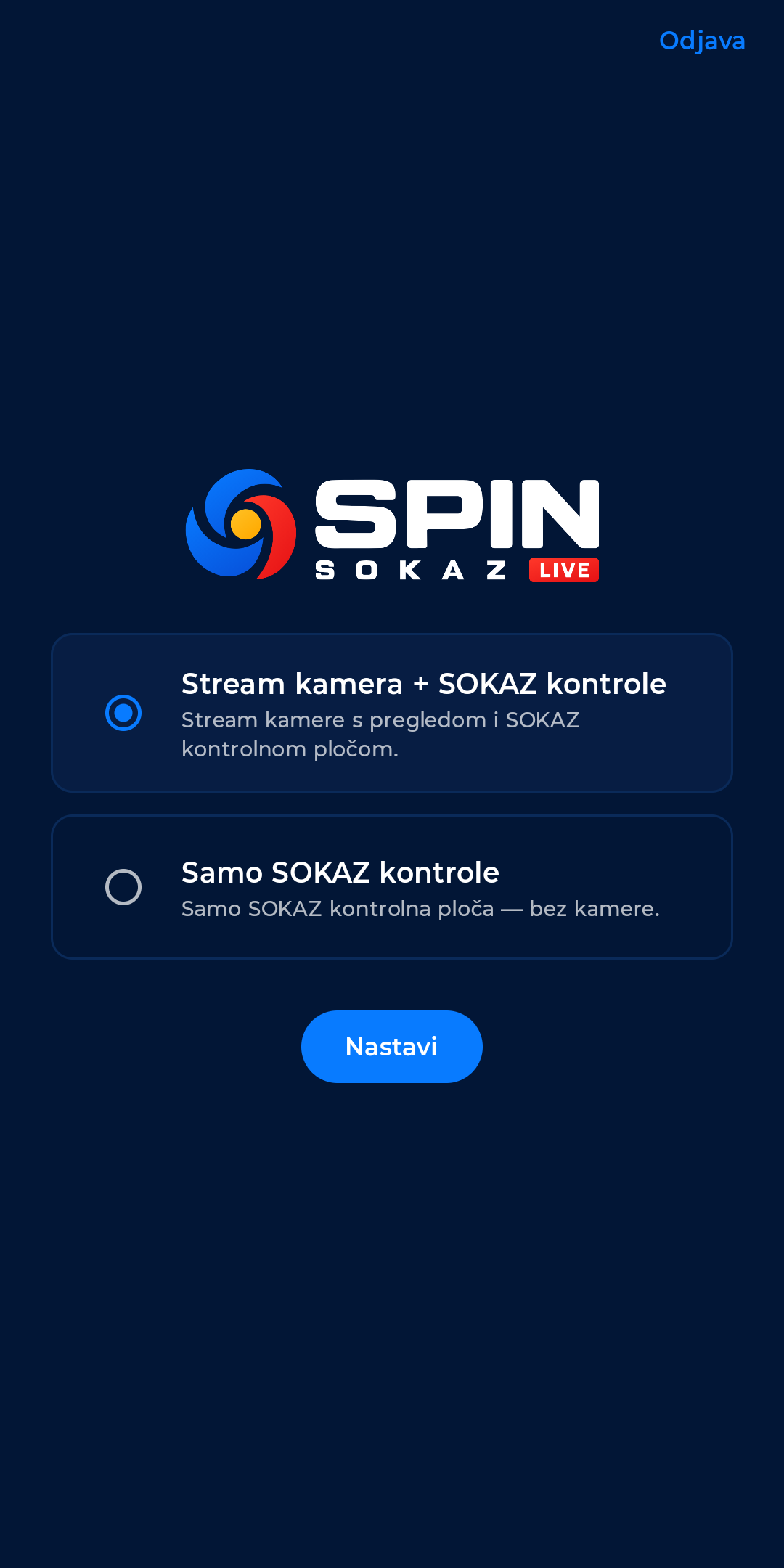 Odabir načina rada u SPIN aplikaciji