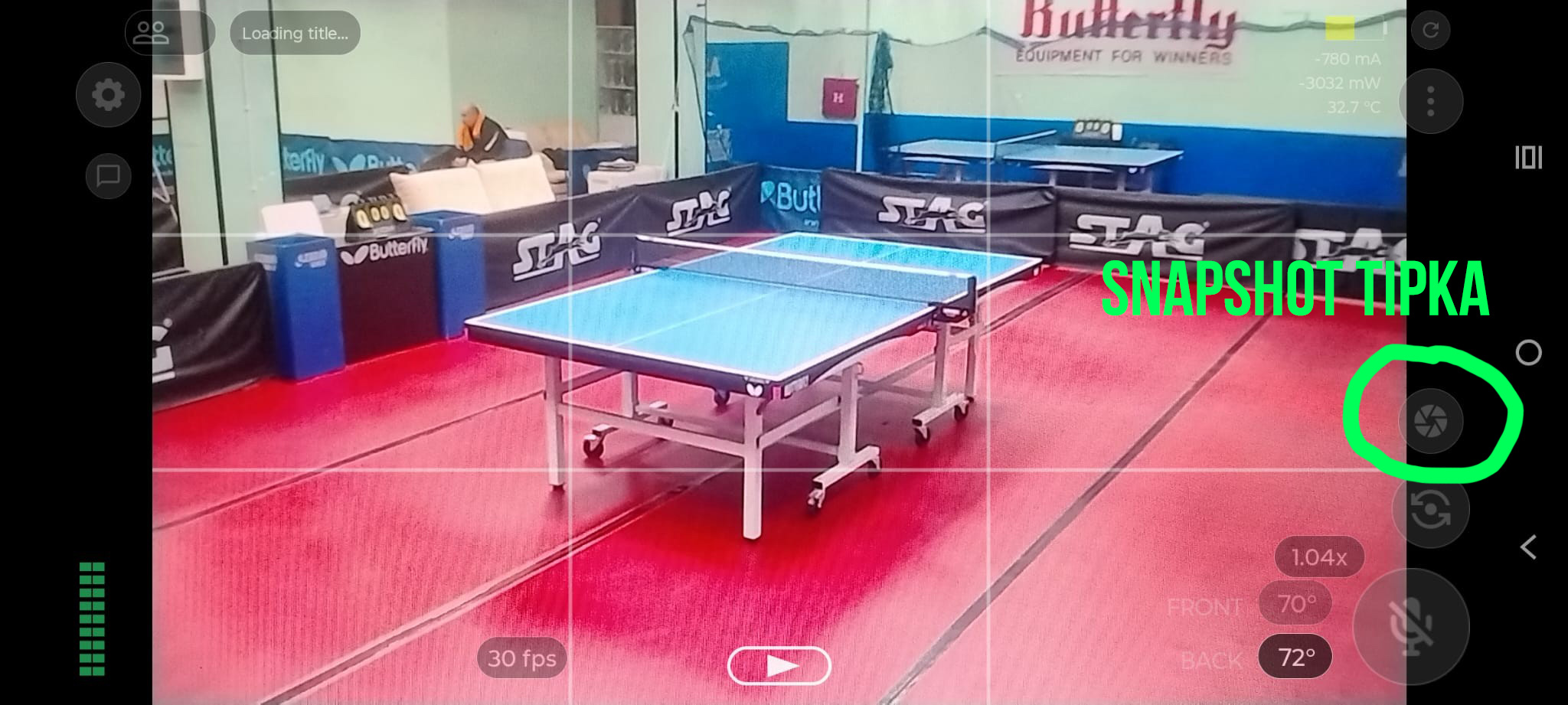 Prikaz gumba Snapshot u aplikaciji IRL Pro